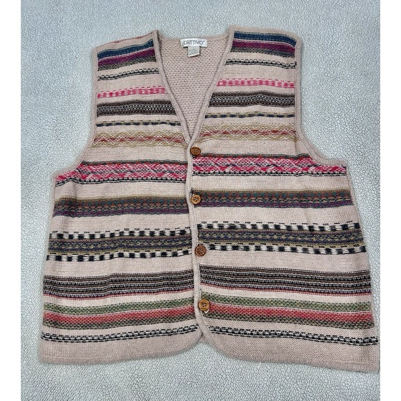 Cattivo Sweaters - Cattivo Vintage Cotton/Ramie Knit Sweater Vest Grandpa Sweater Cottagecore Large